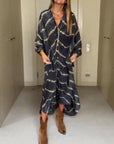 Ania - Stribet boho-kjole med lange ærmer
