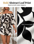 Ivoriah - Kort jumpsuit til damer med bare skuldre og bladprint