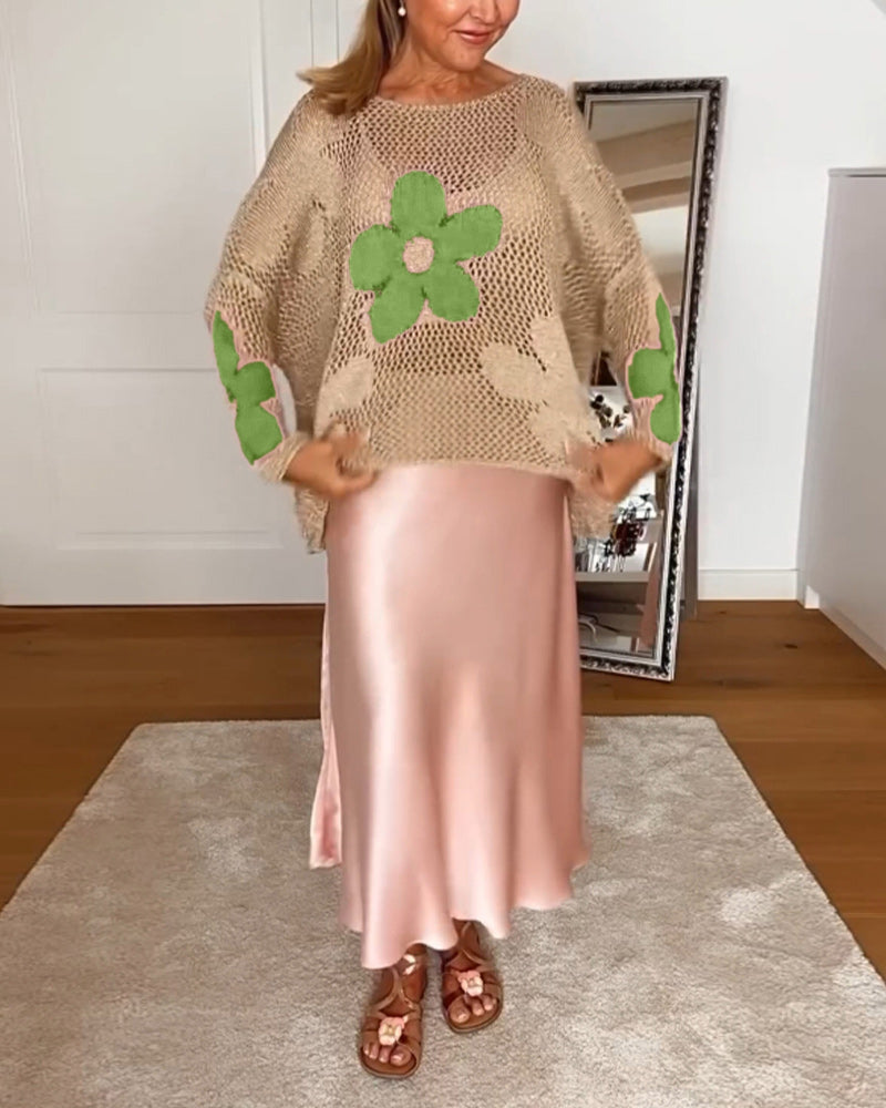 Sasha - Strikket sweater med blomstermønster
