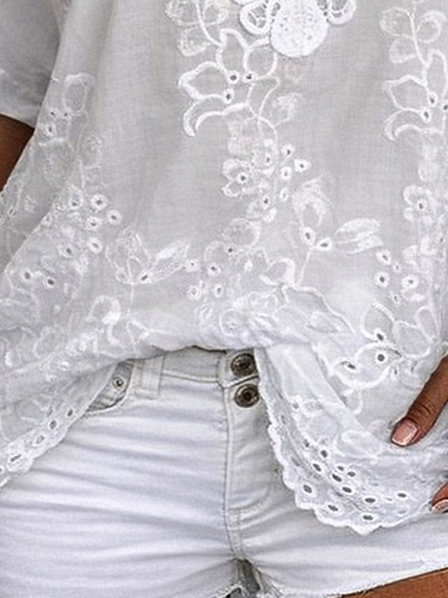 Cavoria - Hvid bluse til kvinder med broderede blonder