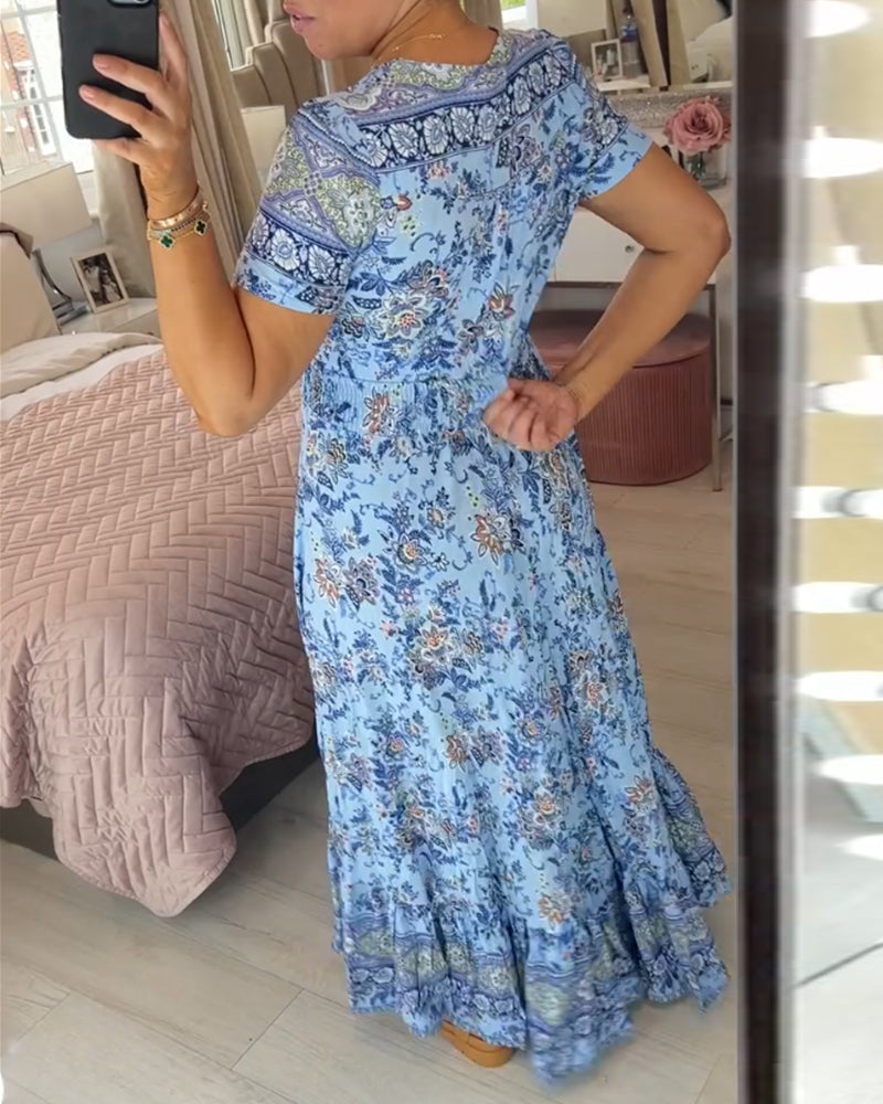 Denise - Maxi blomsterkjole med V-hals