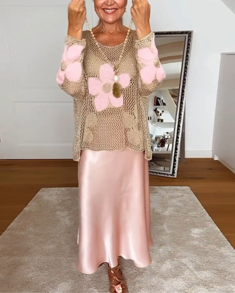 Sasha - Strikket sweater med blomstermønster