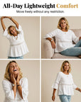 Evarielle - Damebluse med blonder og peplum med flæseærmer