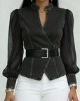 Quinellea - Elegant denimbluse med struktur
