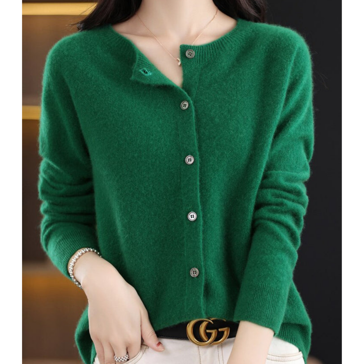 Elyse - Cardigan til kvinder i 100% ren merinould med rund hals, kashmirsweater