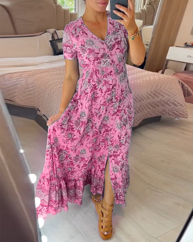 Denise - Maxi blomsterkjole med V-hals