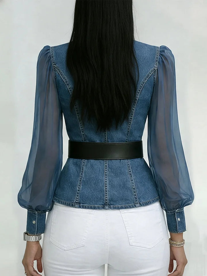 Quinellea - Elegant denimbluse med struktur
