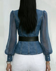 Quinellea - Elegant denimbluse med struktur