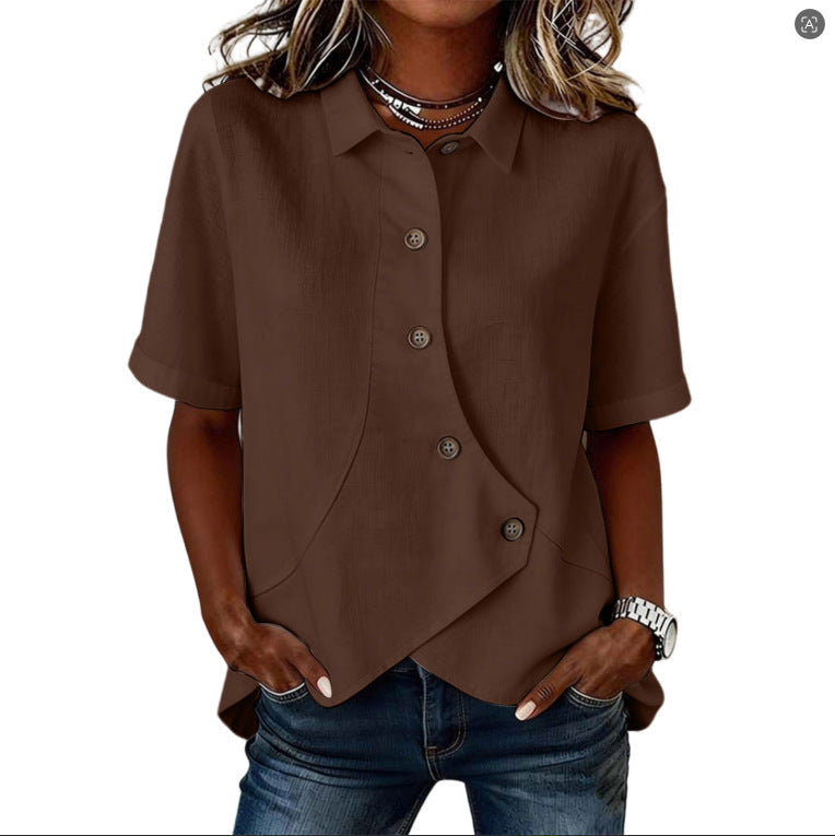 Aurelyth - Asymmetrisk damebluse med knapper og elegant struktureret krave