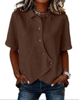 Aurelyth - Asymmetrisk damebluse med knapper og elegant struktureret krave