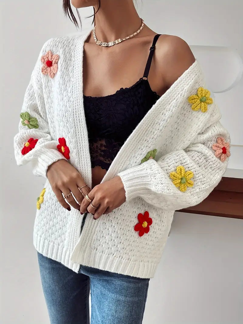 Risette - Strikket blomstret cardigan