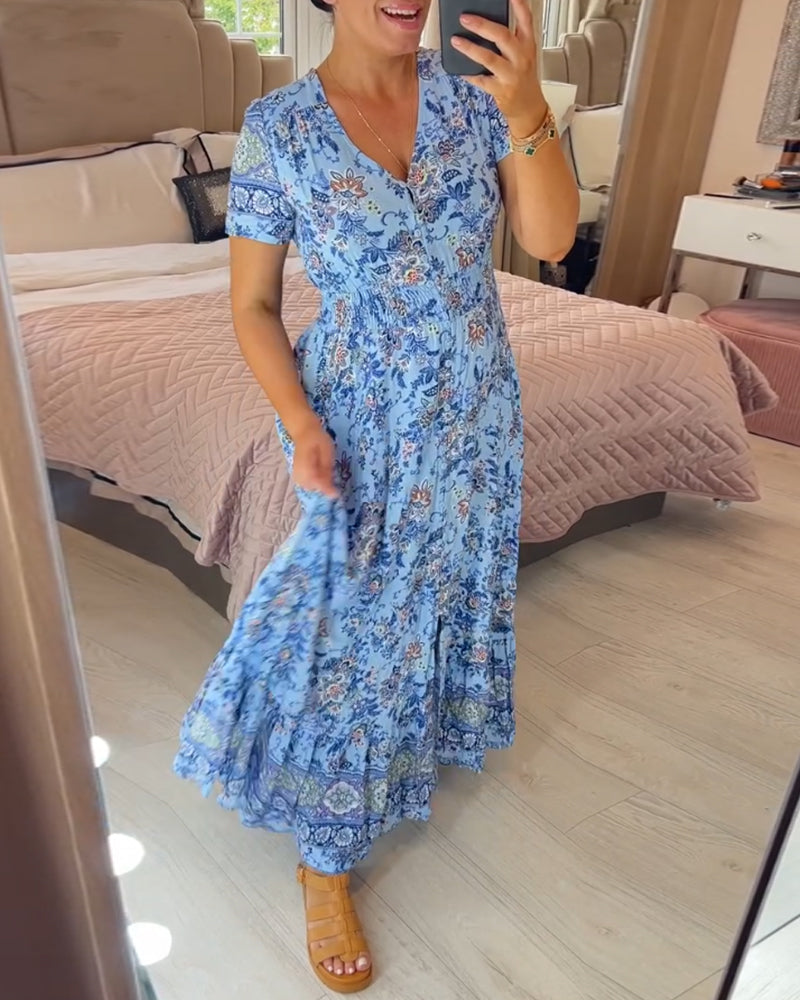 Denise - Maxi blomsterkjole med V-hals