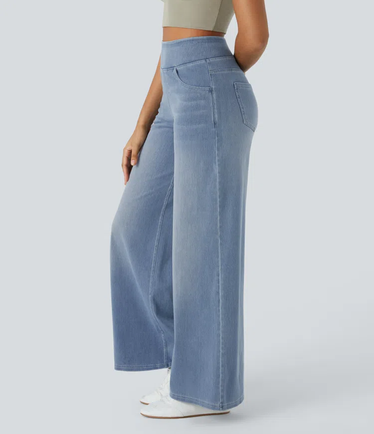 Ruvessa - Jeans til kvinder med høj talje og vide ben, meget strækbare, moderne snit