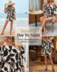 Ivoriah - Kort jumpsuit til damer med bare skuldre og bladprint