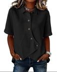 Aurelyth - Asymmetrisk damebluse med knapper og elegant struktureret krave