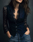 Bruxelle - Elegant blondebluse til damer med transparente ærmer