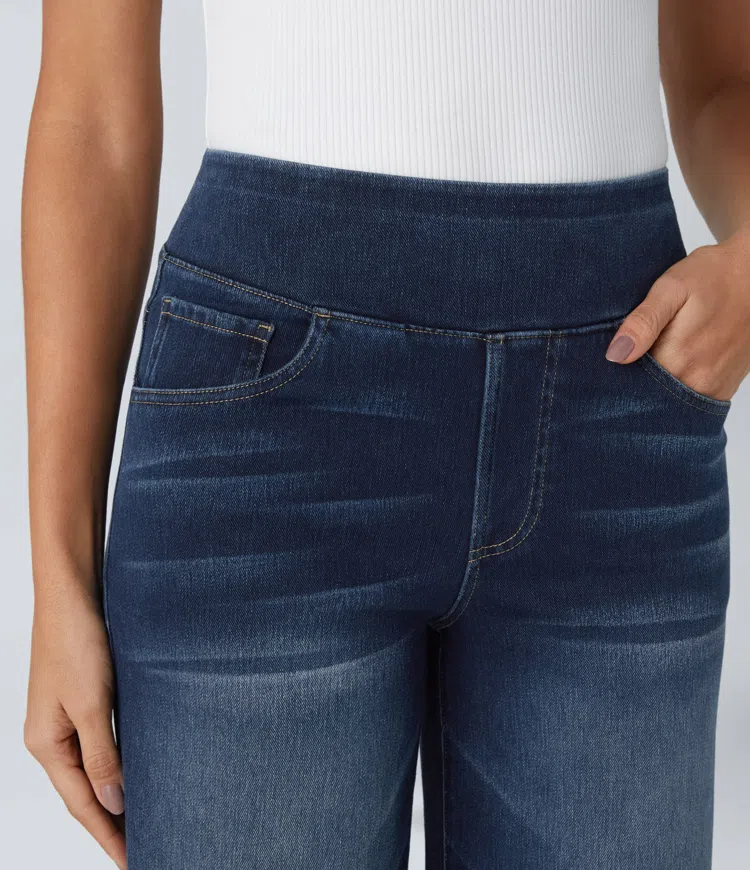 Ruvessa - Jeans til kvinder med høj talje og vide ben, meget strækbare, moderne snit