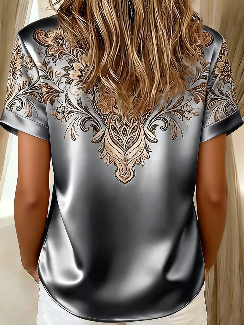 Quinessa - Satinbluse til kvinder med blomsterprint