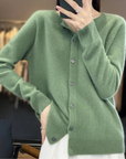 Elyse - Cardigan til kvinder i 100% ren merinould med rund hals, kashmirsweater