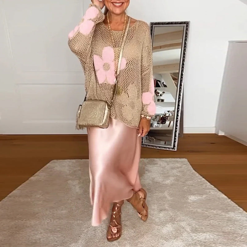 Sasha - Strikket sweater med blomstermønster