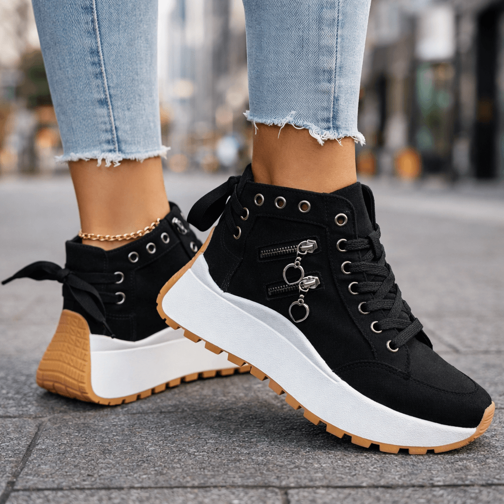Jasmyra - Plateausneakers til damer i blå denim i moderne chunky stil