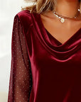 Lunavessia - Elegant bluse med draperet krave og transparente ærmer