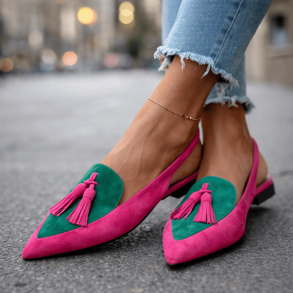 Nexoria - Elegante tofarvede mules til damer med trendy pomponer