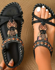 Hovira - Behagelige flade bohemesandaler i Ibiza chic-stil