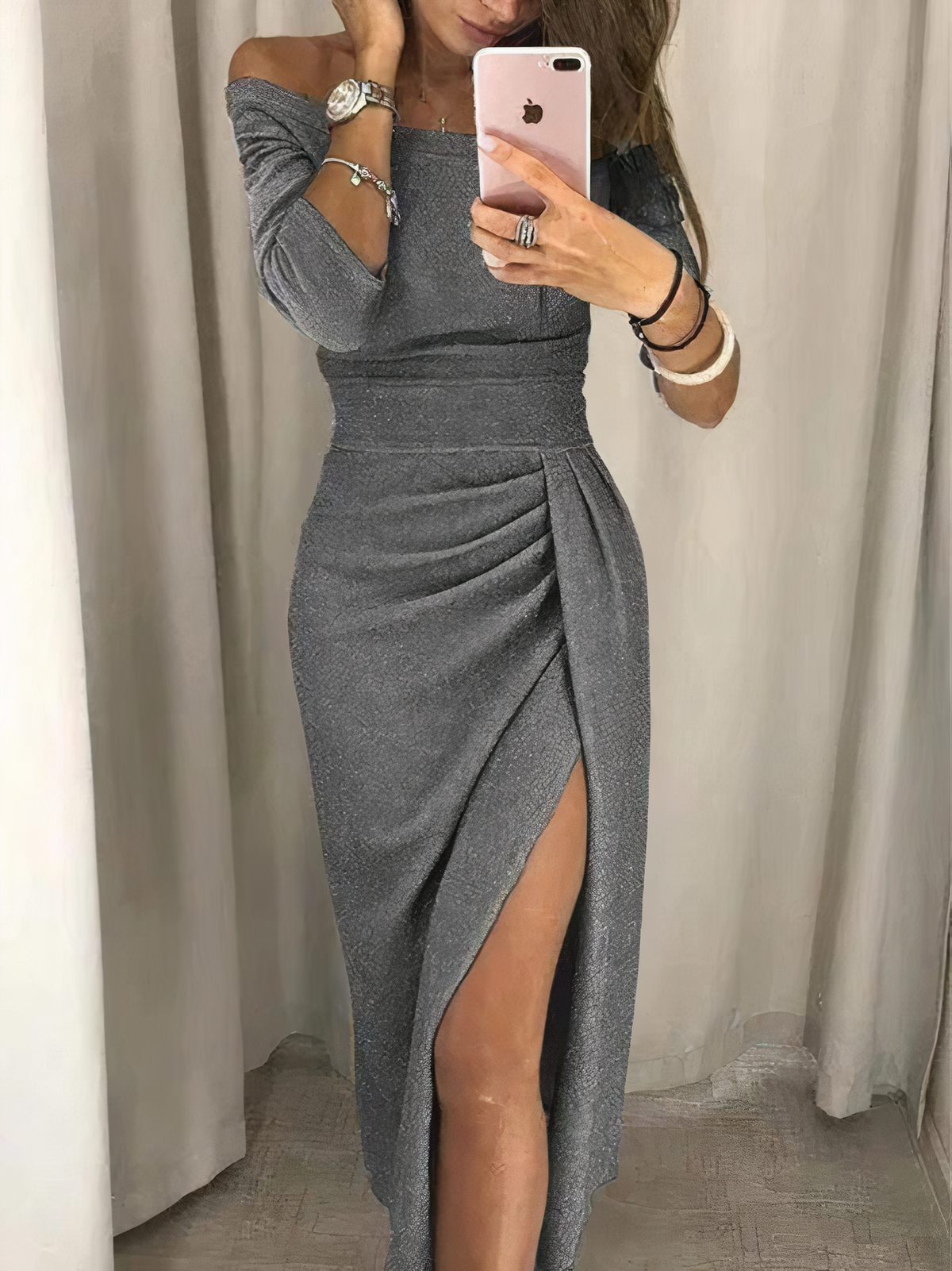Jane - Off-shoulder glimmerkjole