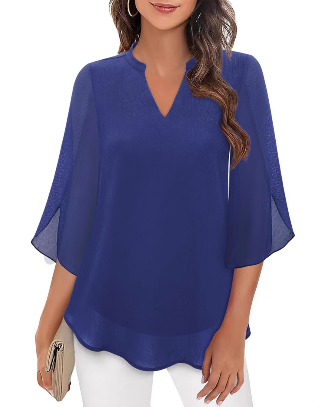 Ozyra - Flydende chiffonbluse med elegant V-hals