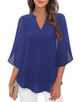 Ozyra - Flydende chiffonbluse med elegant V-hals