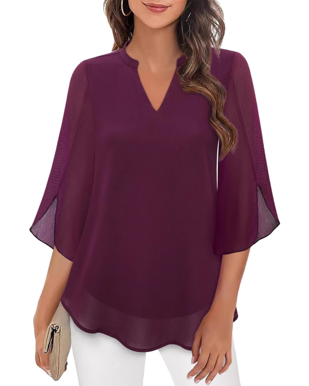 Ozyra - Flydende chiffonbluse med elegant V-hals