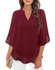 Ozyra - Flydende chiffonbluse med elegant V-hals