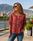 Liorissa - Vintagebluse til kvinder med etnisk print og knapper