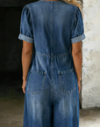 Lioritha - Jumpsuit til damer i blød denim med V-hals og vide ben