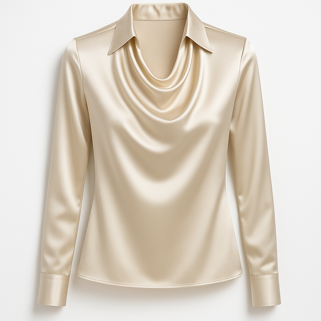 Laureline - Skinnende bluse med plisseret krave - Chic &amp; tidløs