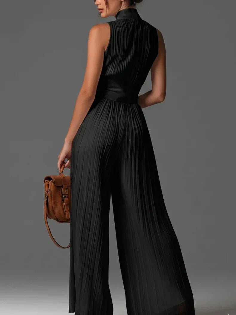 Zakira | Plisseret halterneck-jumpsuit med vide ben