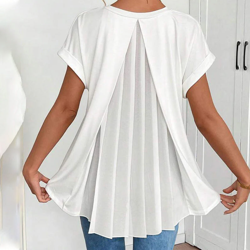 Estella - Ensfarvet T-shirt med korte ærmer og patchwork