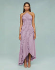 Bravielle - Lang plisseret kjole til damer med elegante asymmetriske flæser