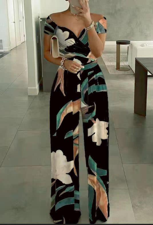 Thalina - Flerfarvet jumpsuit i bomuldsstretch