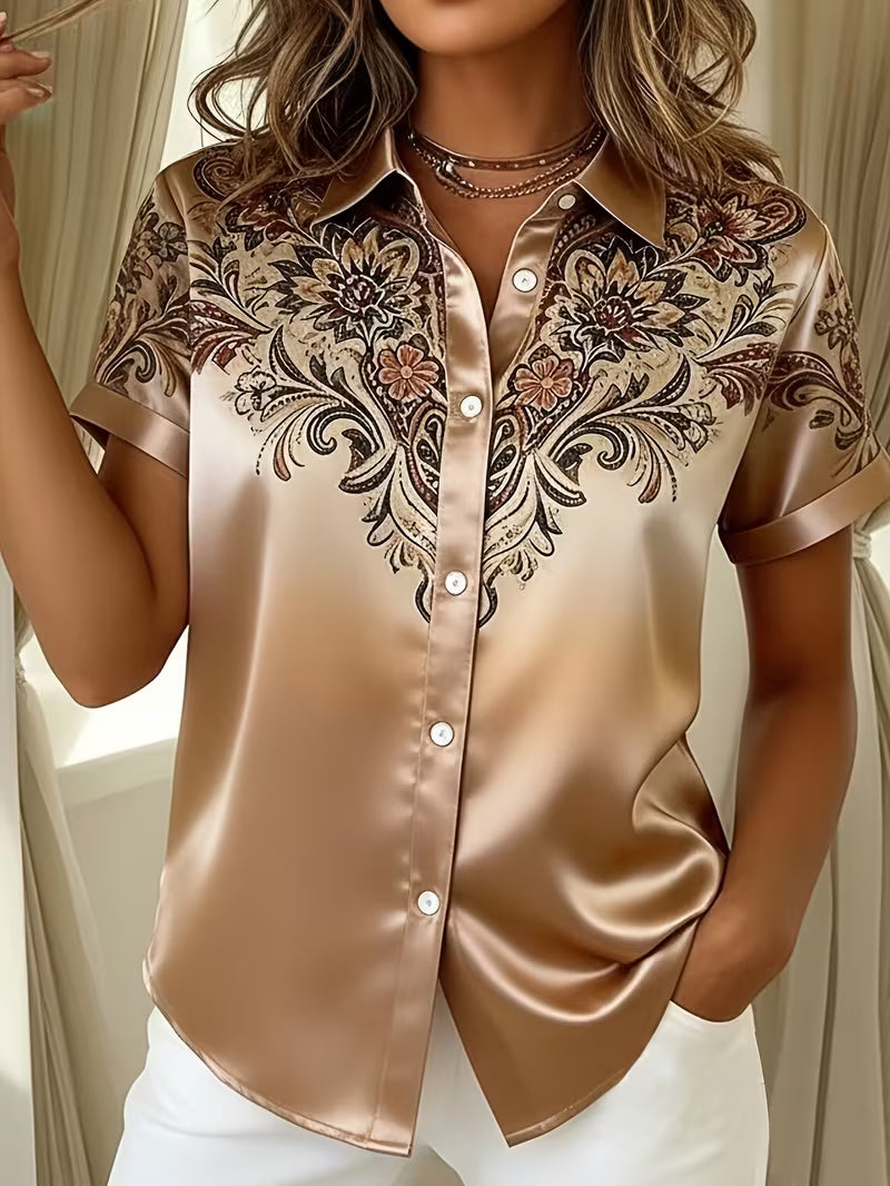 Quinessa - Satinbluse til kvinder med blomsterprint