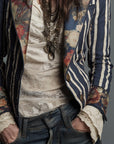 Avenorix - Stribet boheme-blazer til damer med vintage blomsterprint