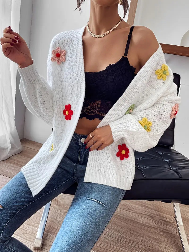 Risette - Strikket blomstret cardigan