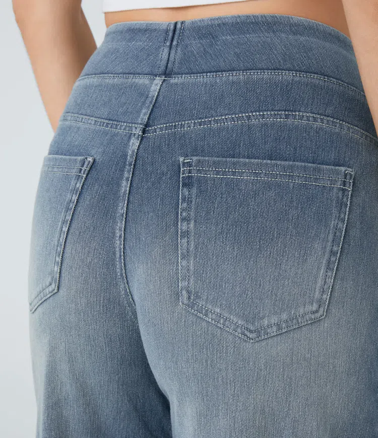 Ruvessa - Jeans til kvinder med høj talje og vide ben, meget strækbare, moderne snit
