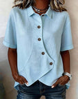 Aurelyth - Asymmetrisk damebluse med knapper og elegant struktureret krave