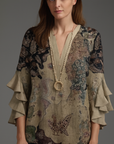 Faylissora – Elegant løs bluse med V-hals og kunstnerisk print