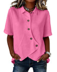 Aurelyth - Asymmetrisk damebluse med knapper og elegant struktureret krave