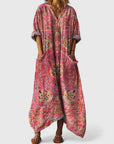 Grazelle - Lang flydende kjole med print i elegant boheme-stil