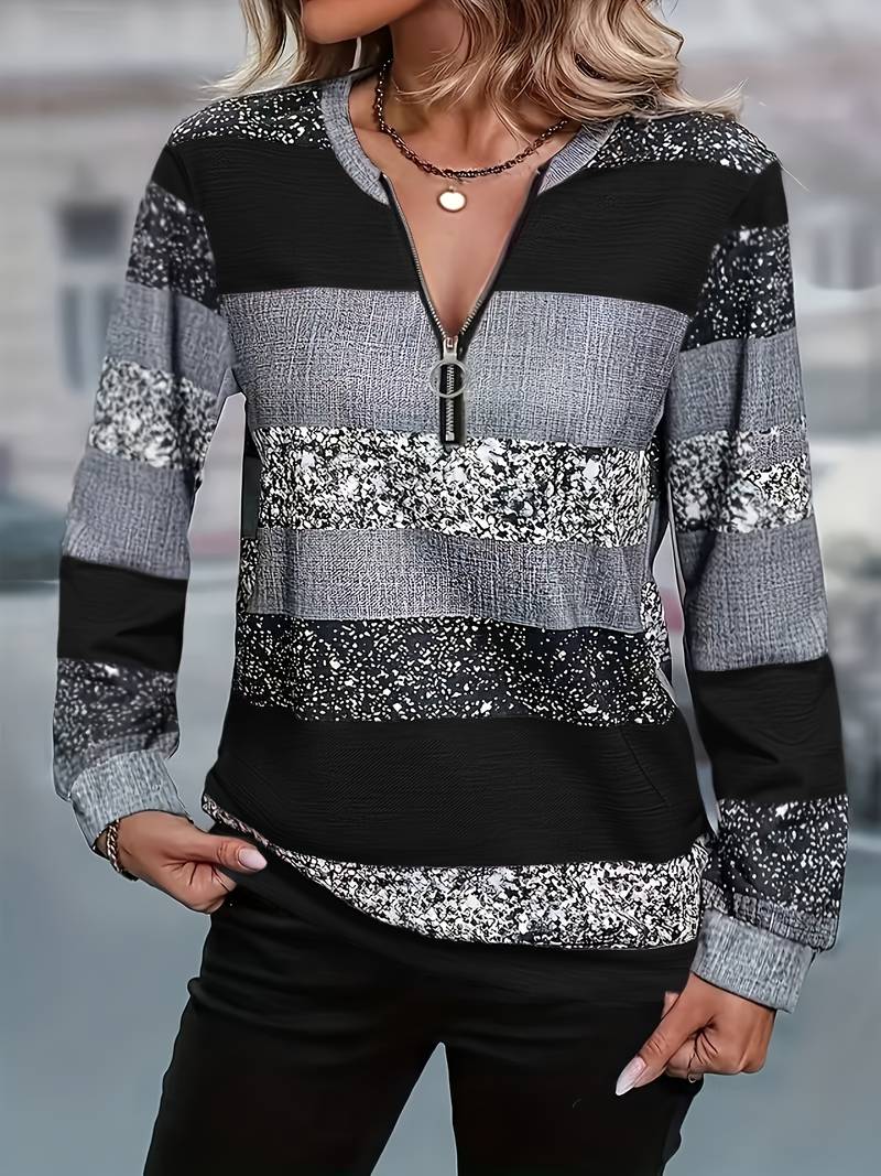 Brisalyne - Stribet afslappet sweater med lynlås
