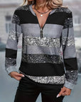 Brisalyne - Stribet afslappet sweater med lynlås